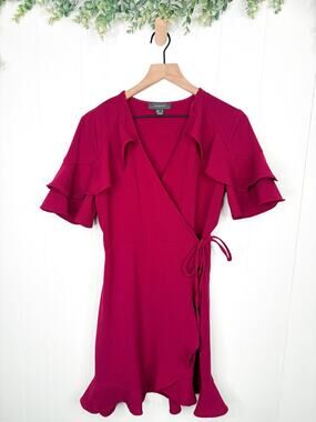 Primark Burgundy Ruffle Wrap Dress Size 8